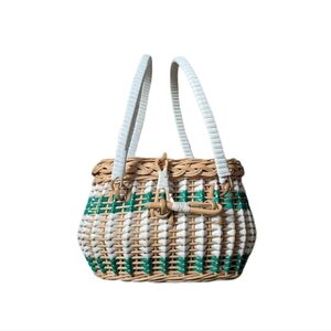 Vintage Handmade Whimsical Boho Cottagecore Airy Ratten Woven Wicker Basket Bag